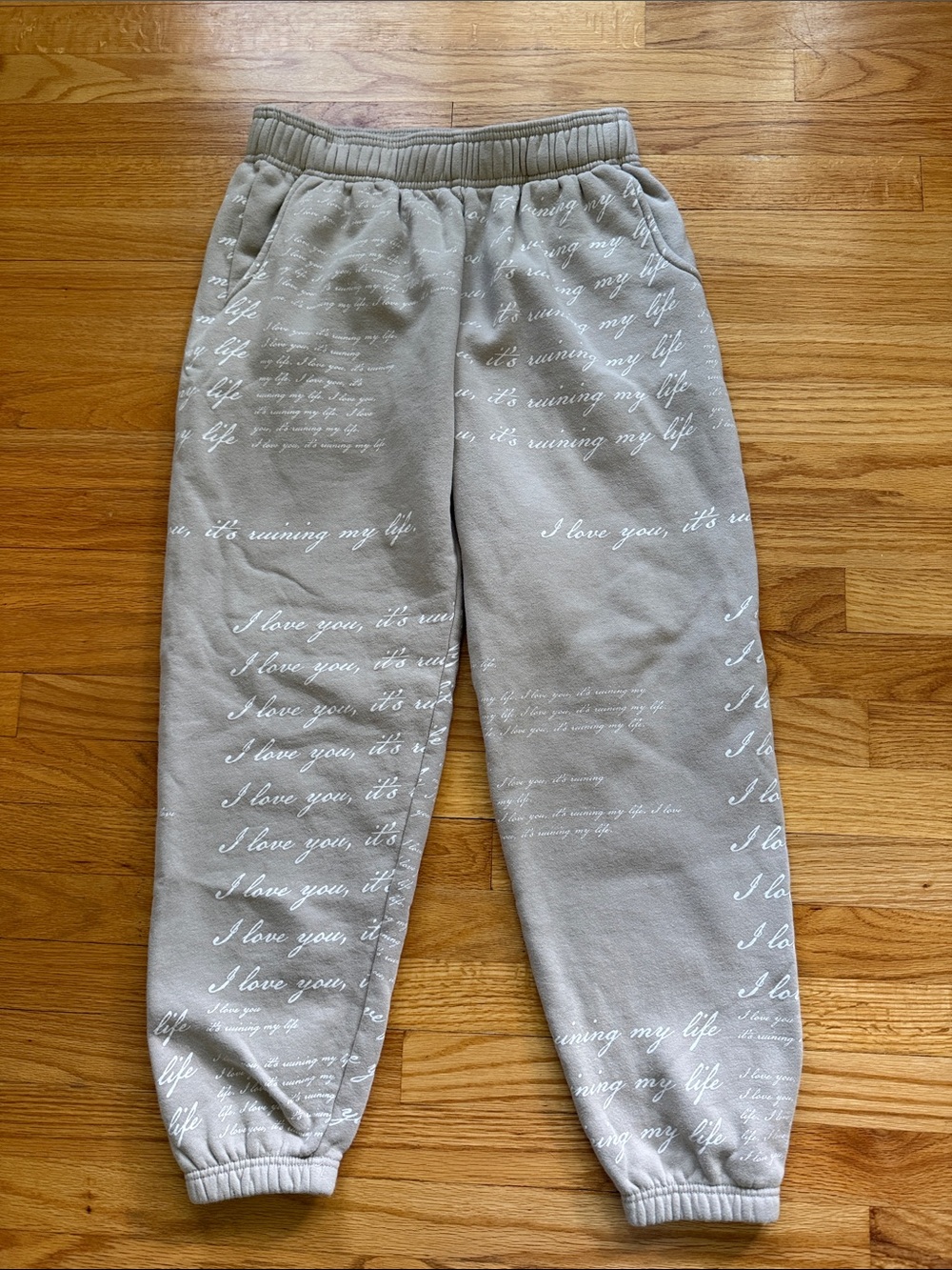 Taylor Swift TTPD I Love You It's Ruining My Life Beige‎ Sweatpants M